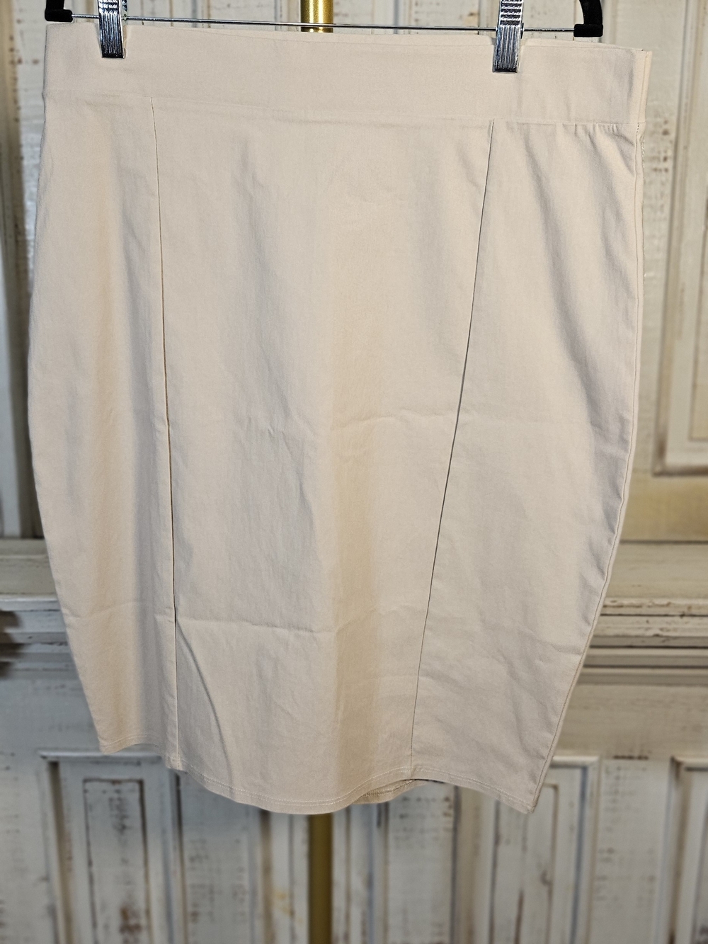 High-Rise Luxe Contoured Pencil Skirt Mid Length-Khaki Cream